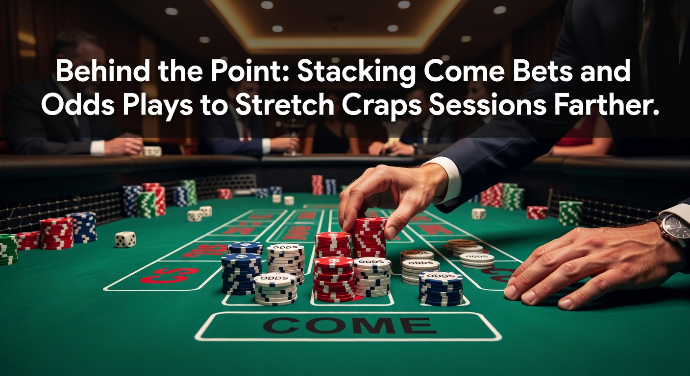 Craps table with come bets and odds stacked behind the point, illustrating extended session strategy