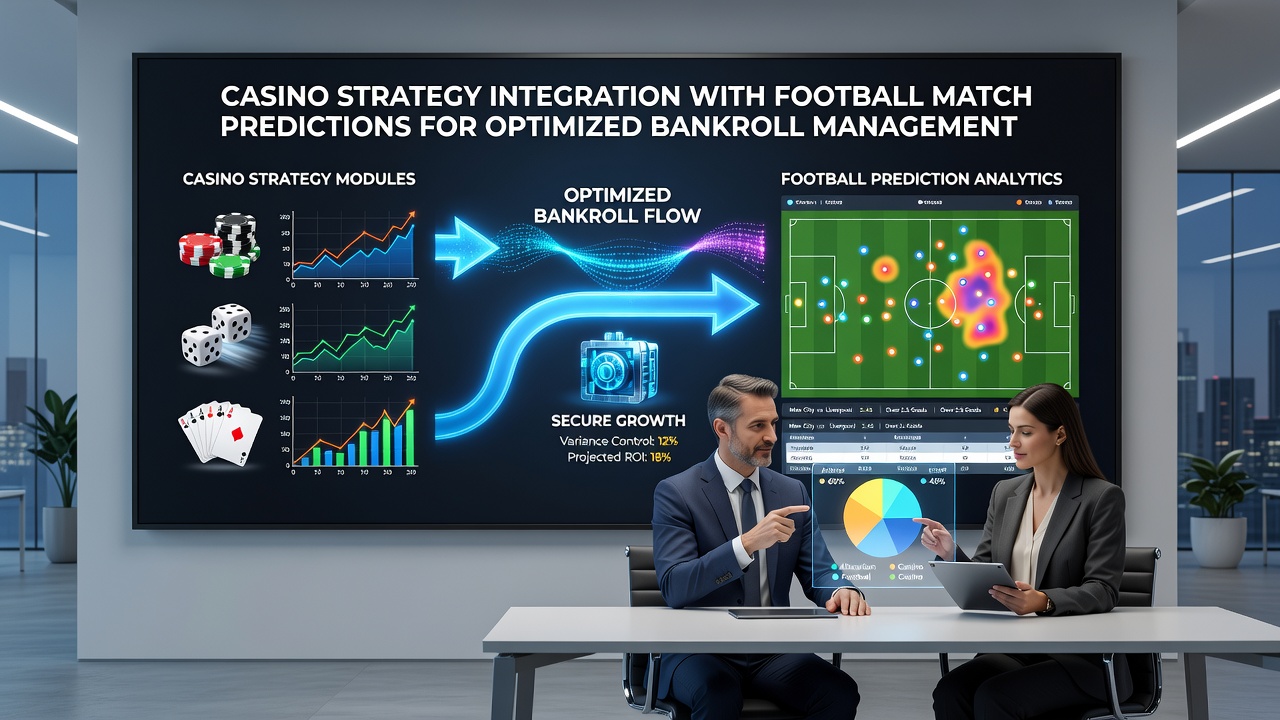 Detailed view of integrated betting dashboard showing football match predictions overlaid with casino-style bankroll allocation graphs