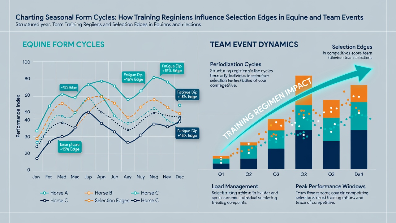 Training regimen charts showing performance edges in equine racing and team event selections