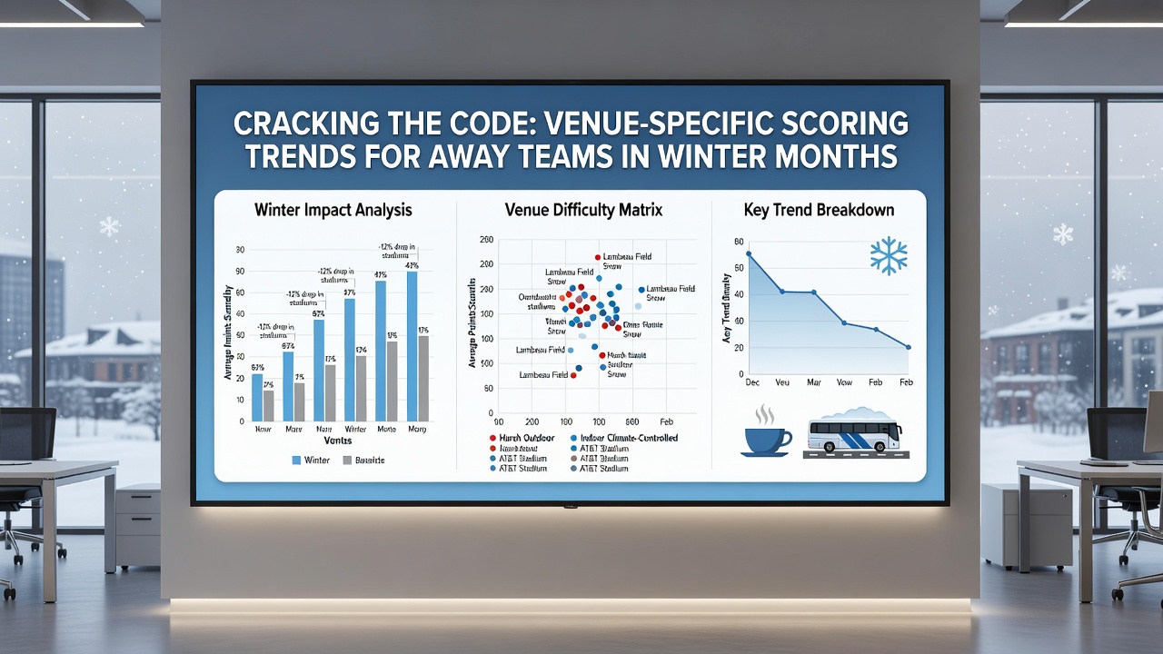 Data charts displaying away team goal trends at winter venues across multiple leagues