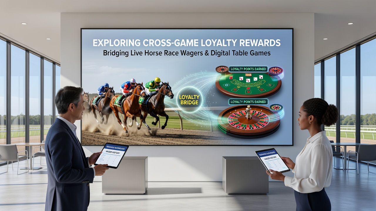 Player dashboard displaying transferred loyalty points from races applied to digital roulette and blackjack tables
