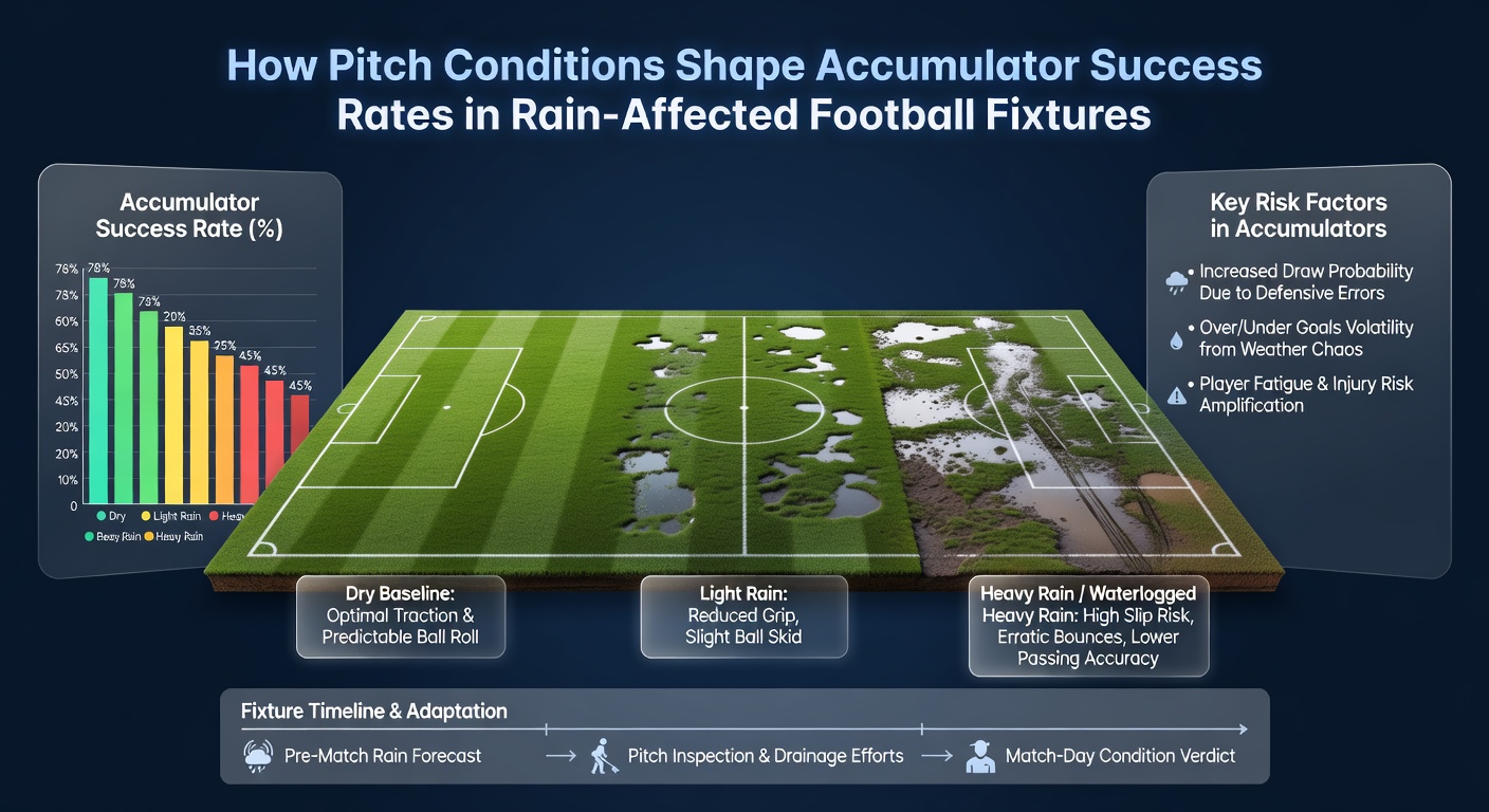 Football match in progress on a rain-slicked pitch showing defensive positioning