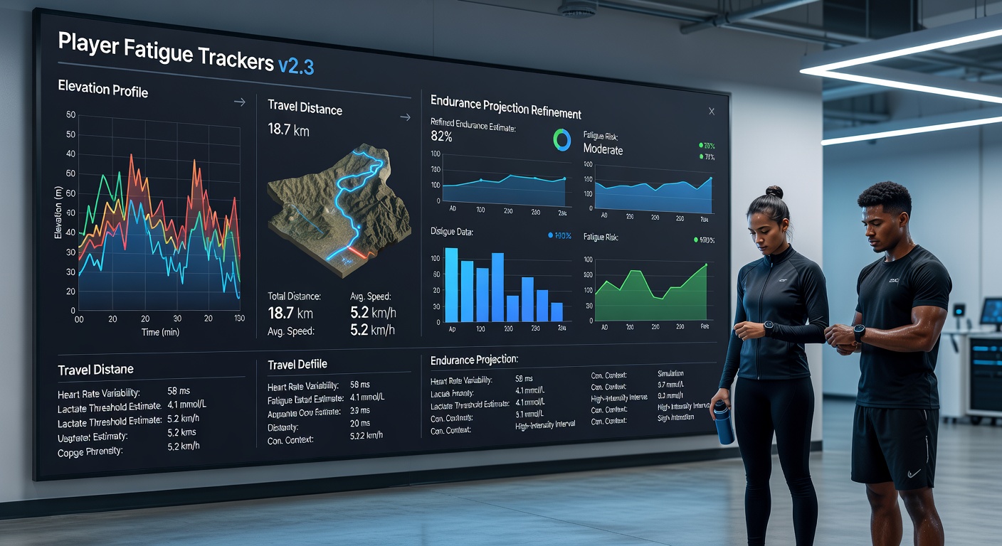 Dashboard displaying player travel distance and elevation workload metrics for continental fixtures