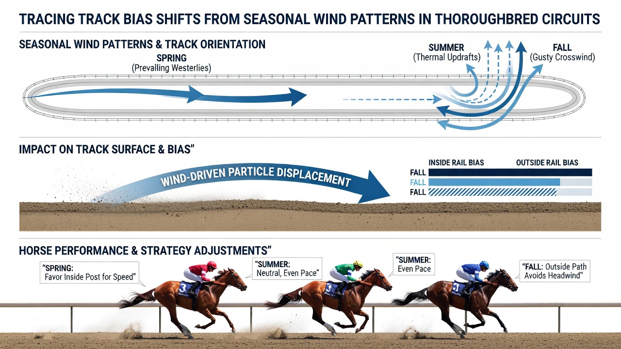 Jockeys and trainers reviewing track conditions with wind measurement equipment at a thoroughbred racing facility